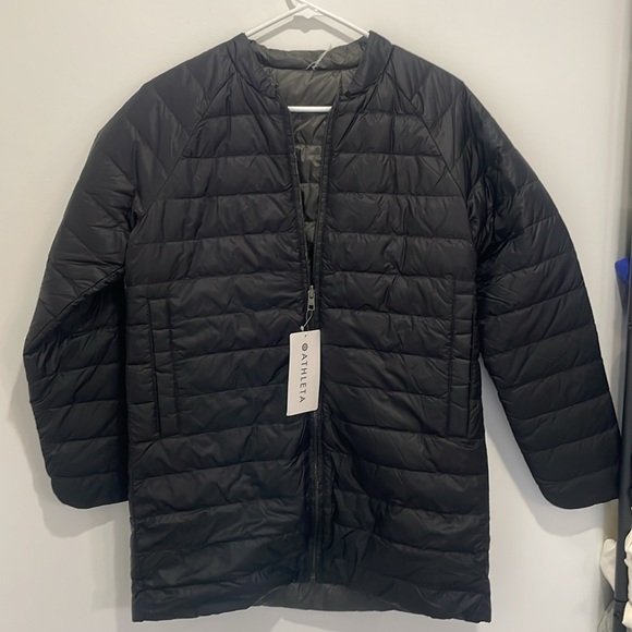 Athleta Reversawarm reversible down puffer jacket small NEW! Black/grey - Picture 2 of 4